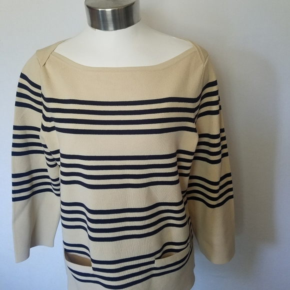 J. Crew Boatneck Popover Sweater Striped Long Slee - Picture 4 of 8
